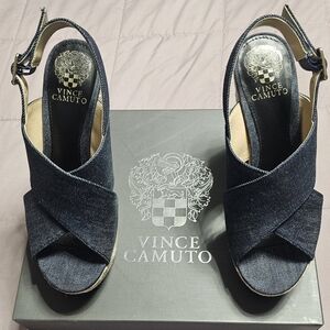 Vince Camuto Women's Denim  Peep Toe Heels